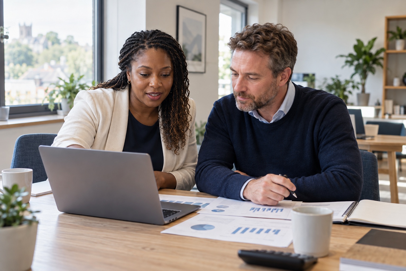 An accountant and a business owner reviewing reports together